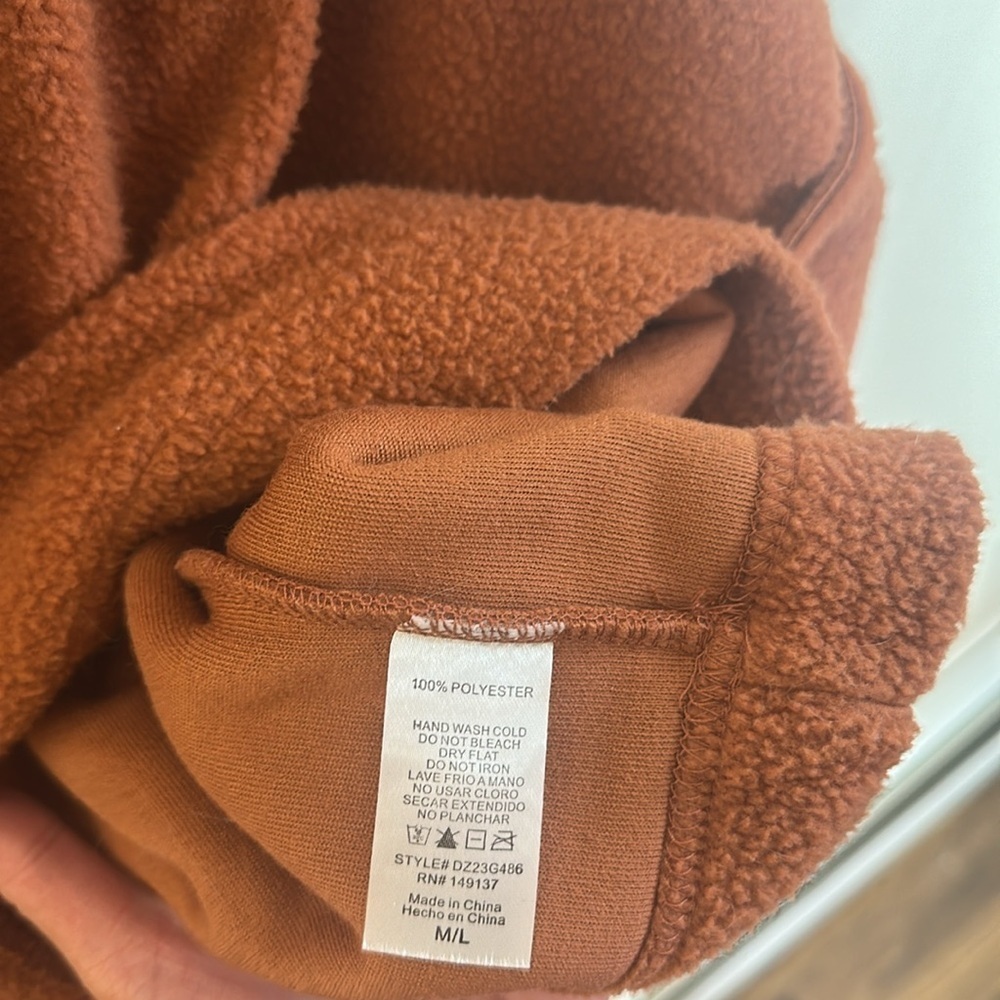 Double Zero Sherpa Fleece Hoodie Baked Clay Long Sleeves Womens Slash Size M/L - Picture 8 of 10